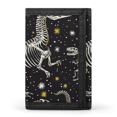 Dinosaur Skeleton Pattern Trifold Wallet for Men - Money Clip Slim Wallets with Multiple Card Slots Minimalist Small Front Pocket Wallet for Everyday Carry