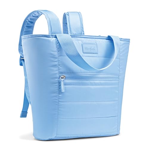 Fit & Fresh Insulated Cooler, Leak Proof Waterproof Beach Cooler Backpack for Women, 12 Can Soft Insulated Cooler Tote for Travel, Lunch Bag for Women, Beach & Travel Bag, Cornflower