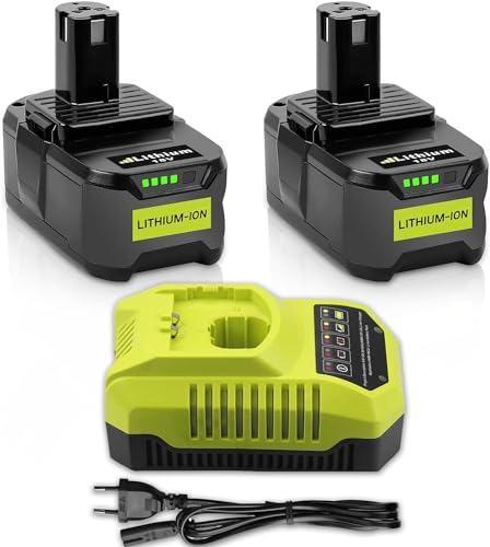 2pièce RB18L50 18V 8,0Ah Batterie de Remplacement pour Ryobi Batterie + 1pièce 9,6V-18V 3A pour Ryobi Lithium-Ionen & Ni-Mh Chargeur BCL14181H