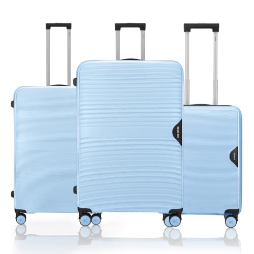 HRX Parabola 3-Piece Luggage Set Light Blue Polypropylene Hard Shell Suitcase Set - Premium Travel Trolley Bags with 8 Spinner Wheels, Number Lock & Water Resistant Body