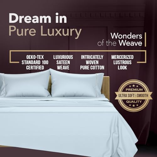 Image of TEXAS LINEN CO. 100% Egyptian Cotton Sheets King Size - 2000 Series Luxury King Bed Sheet Set, Silky Soft Cooling Sateen Weave, 17 inch Extra Deep Pocket Hotel Collection Sheets (4 Pc, Light Blue)