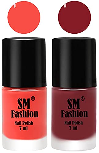 Image of Long Lasting Nail Polish | Nail Paint Combo 7 ml Each) - Set of 2 Coral-Plum