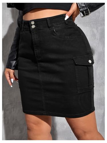 WDIRARA Women's Plus Size Stretchy Bodycon Denim Cargo Skirt High Waisted Short Jean Skirts3