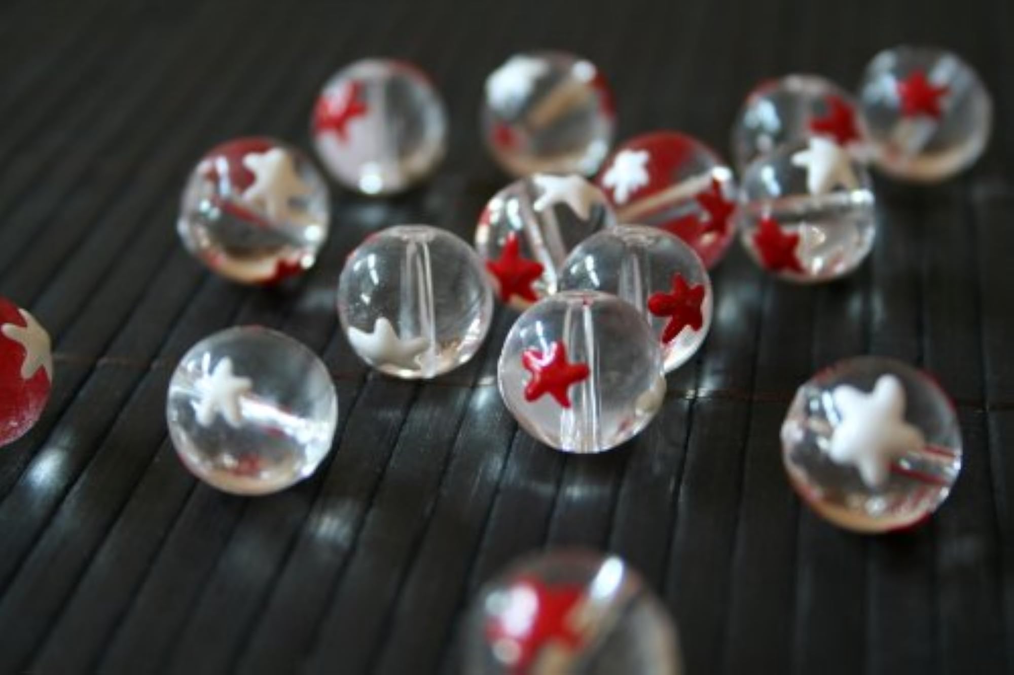 July 4th Patriotic Design Clear Round Glass and Epoxy Beads
