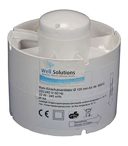Well Solutions® Rohreinschubventilator Ø 125 mm | Lüftungsventilator für Sauna und Bio-Sauna |