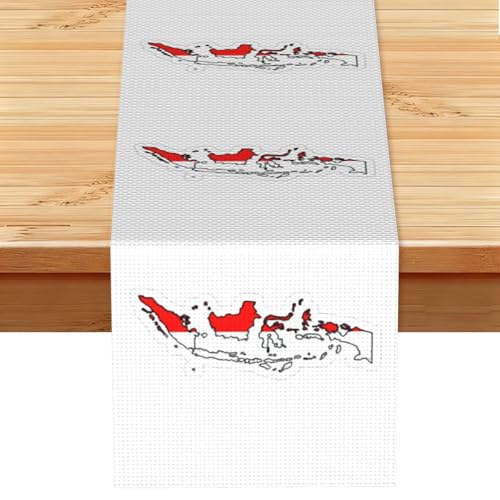 Indonesian Flag Map Vintage Style Table Runner 13x72in, Printed, Kitchen, Countertops & Dining Area Home Decor