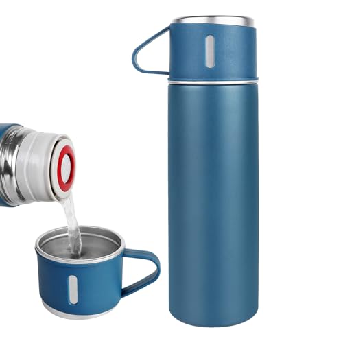 Iceten Stainless Steel Water Bottle, 500ml/16.9oz Flask for Hot Drink, Insulated Travel Mug with Leakproof Cup Lid & Handle,Vacuum Insulated Flask Keep 12h Hot & Cold (Blue)