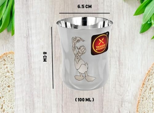 Image of TANISHI KITCHEN'S Stainless Steel Donald Duck Character Small Drinking Glass for Kids and Adults, Water /Milk /Coffee Glass- Set of 1,100ml Each