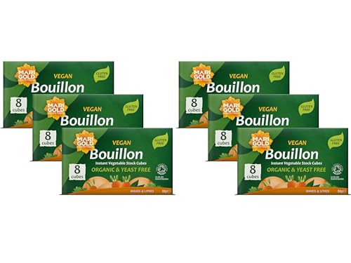 Marigold Organic Vegan Bouillon Vegetable Stock Cubes – Yeast Free, Gluten Free, Instant Flavour Booster – 8 Cubes (Pack of 6)