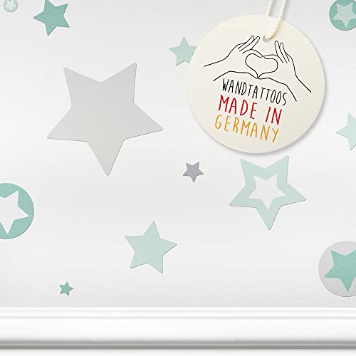 lovely label Stickers muraux chambres pour enfants lot de 40 - Autocollants pour chambre de bébé avec étoiles - Décoration murale pour garçon et fille gris & vert