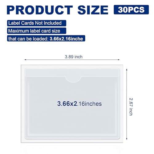 Image of Chinco 30 Pcs Self Adhesive Pockets, Bin Labels for Storage Bins, Clear Pocket Label Sleeves, Plastic Index Card Holder with Top Open for Organizing Bins Box Drawer (3.89 x 2.67 Inch)