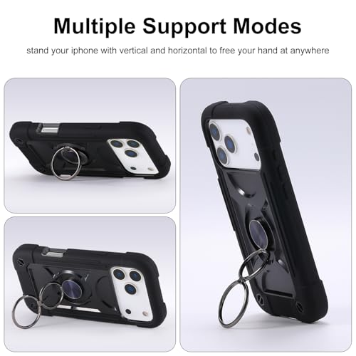 Image of MARKILL Compatible with iPhone with Built-in 360Rotating Ring Stand, Military Grade Drop Protection Full Body Rugged Heavy Duty Case Durable Cover (Black, iPhone 17 Pro)