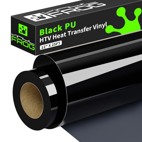 Image of VINYL FROG Black Heat Transfer Vinyl Rolls 12 inch x25ft Black Iron on Vinyl | HTV Vinyl Roll for All Cutter Machine, Stretchy & Machine Washable Easy to Cut & Weed for Heat Press Design