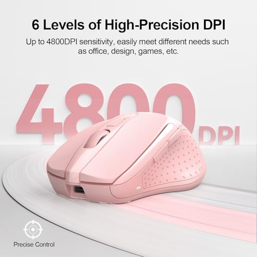 Image of TECKNET Wireless Mouse, BT 5.0 /2.4G, Rechargeable 6-DPI Silent, Pink | Bluetooth 5.0 /3.0 & USB A, 2-Device Easy Switch, Wide OS Compatible, 6 Buttons, 6-DPI up to 4800, Ergonomic for S to M Hands
