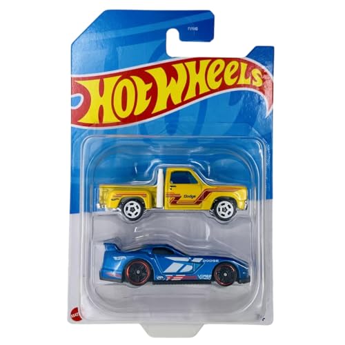 Image of Hot Wheels 2 Cars Pack Dodge Lil Express Truck and Dodge Viper GTS-R Die-Cast Vehicle by Small CLAP for 3 Years & Above (YellowGrey)