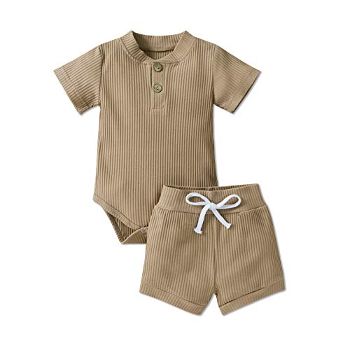 Image of Aweyoo Gender Neutral Baby Boy Girl Summer Clothes 2 Piece Cotton Unisex Shorts Outfits Set