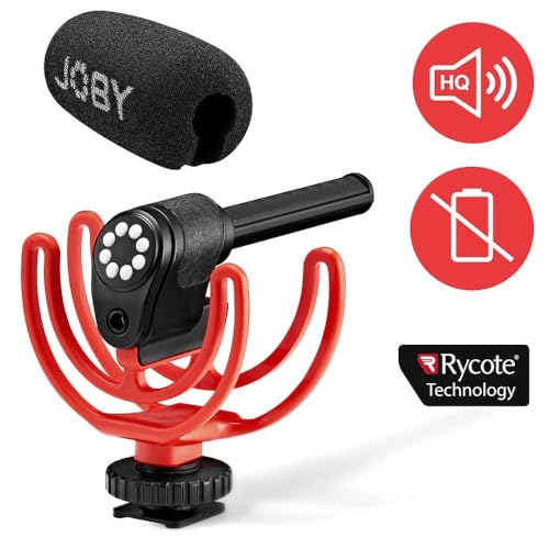 Joby Wavo On-Camera Vlogging Compact Microphone Super Cardioid Pattern with Rycote Duo-Lyre for Smartphone, CSC, Mirrorless, Vlogging, Youtuber, Podcast, IRL, Content Creators