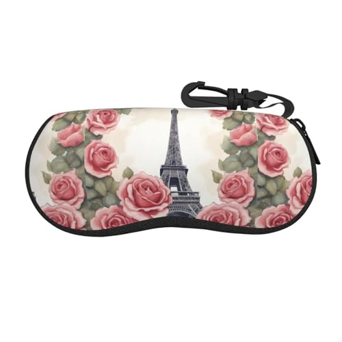 YHBLYKXP Étui à lunettes multifonction Tour Eiffel avec roses pour lunettes de soleil, portefeuille, bijoux et cosmétiques, noir, taille unique