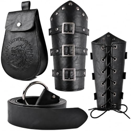 MehelloFeather Renaissance Accessories Medieval Belt & Faux Leather Bracers