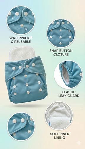 Image of Reusable Cloth Diaper for Babies | Washable Baby Cloth Diaper with Absorbent Insert | Leak Proof Adjustable Free Size Pocket Diaper 3M -3Years | Eco Friendly Reusable Baby Diaper (3, Blue Brown Green, One Size)