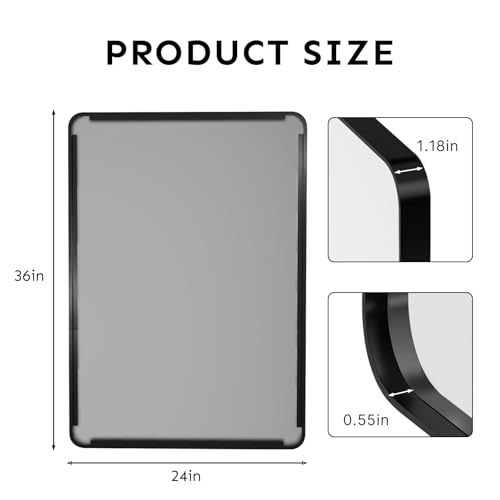 Image of 36 inchx24 inch Bathroom Vanity Mirror for Wall Aluminum Framed Farmhouse Rectangle | Anti-Rust, HD Reflection Anti-Desilvering, Distortion Free, Tempered and Shatter-Proof Wall Mounted Mirror, Black