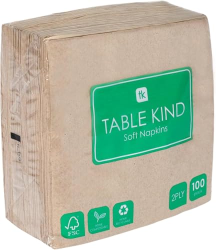 Table Kind | Lot de 100 Serviettes en Papier Souple recyclé, Serviettes de Table jetables Marron,...