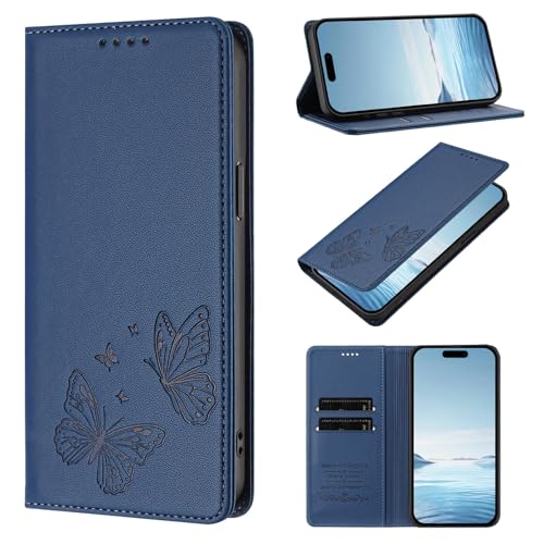 Funda de piel con tapa para Motorola Moto G13 4G, cierre magnético, bloqueo RFID, tarjetero azul