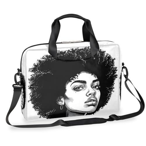 African Curly Hair Art 16 Inch Laptop Case Bag for Women Men Waterproof Laptop Sleeve Protective Computer Tote Bag with Shoulder Strap & Handle Notebook Carrying Messenger Bag Work Briefcase