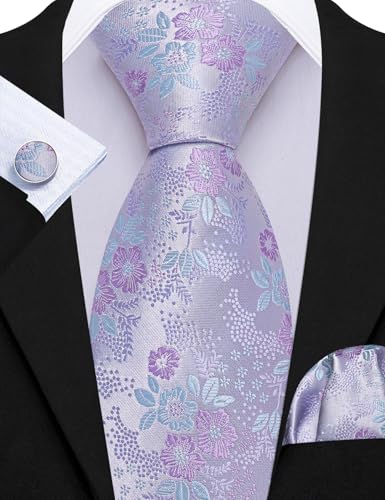 Image of Barry.Wang 6 PCS Men Ties Set Silk Business Fashion Woven Necktie Handkerchief Cufflinks Paisley Stripe Wedding Party