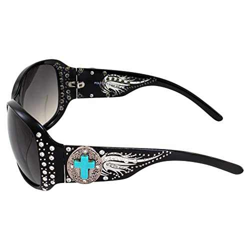 Rodeo Queen Ruth Women’s Fashion Sunglasses Black Frame w/Bling Rhinestones & Smoke Gradient Lens3