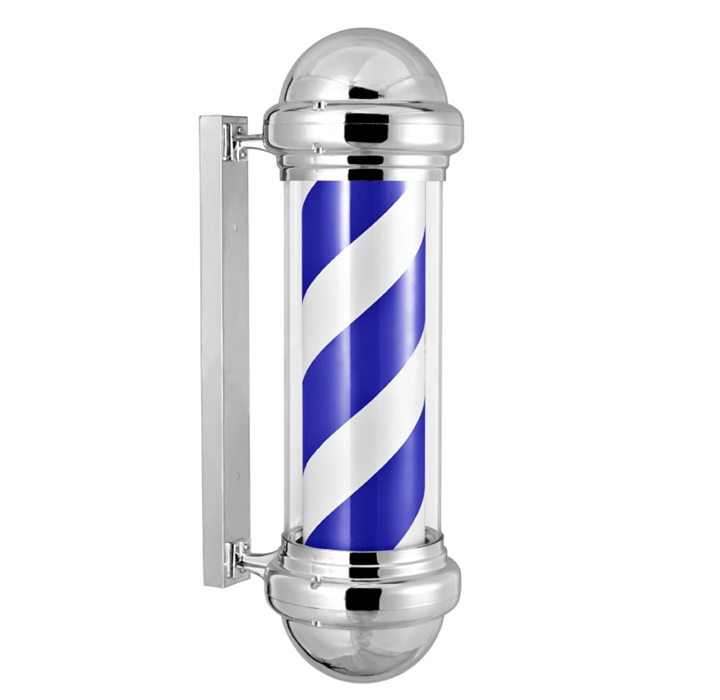 Lampy ścienne Barber Pole Light LED Outdoor Classic Hair Salon Barber Shop Open Sign Red White Blue Strips Rotacyjne dekoracyjne wodoodporne Oszczędzające energię Lampy ścienn，Blueandwhite