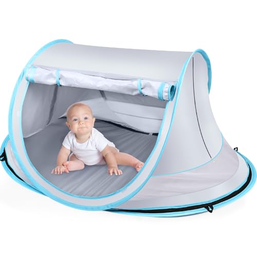 Image of Baby Beach Tent,Large Pop Up Beach Tent Sun Shade for Beach,Portable Baby Travel Tent with Mosquito Net,Indoor Baby Play Tent,UPF 50+ UV Protection Sun Shelters for Infants