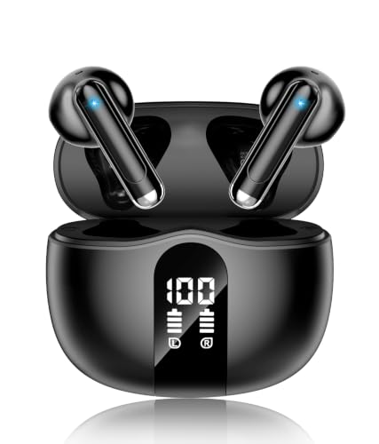 Image of Wireless Earbuds, 2026 Bluetooth 5.4 Headphones Bass Stereo Ear Buds with Noise Cancelling Mic, LED Display in Ear Earphones 50H Playtime Ear Buds, IP7 Waterproof for Laptop Pad Phones Soft Black