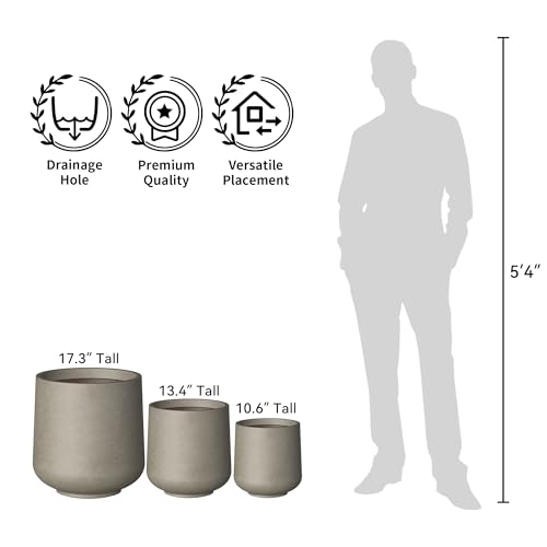 Image of Kante Small Round Curved Weathered Concrete Planter 9.4 inch Dia, Outdoor | Rubber Plug for Indoor, Drainage for Garden, All-Weather Cement Flower Pot, Handcrafted, Anti-Frost & UV, Modern Home Decor