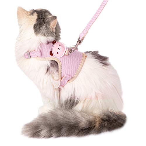 Cat Harness and Leash Set for Walking Escape Proof Adjustable Soft Kittens Vest for Cats Cute Lightweight Kitten Harness Easy Control Breathable Comfortable Outdoor Cat Vest M