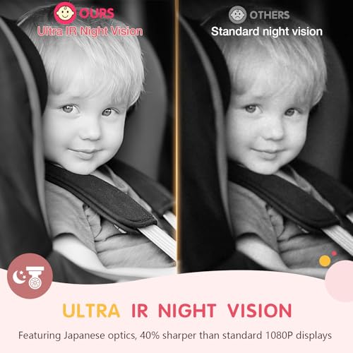 Image of S100P Baby Car Camera with Ultra Night Vision, 5'' HD 1080P IPS Baby Car Monitor with 3X Zoom, Backseat /Carseat /Rear Seat Camera USB, Easy No-Damage Install, Safety for Infants and Pets (5 inch Pink)