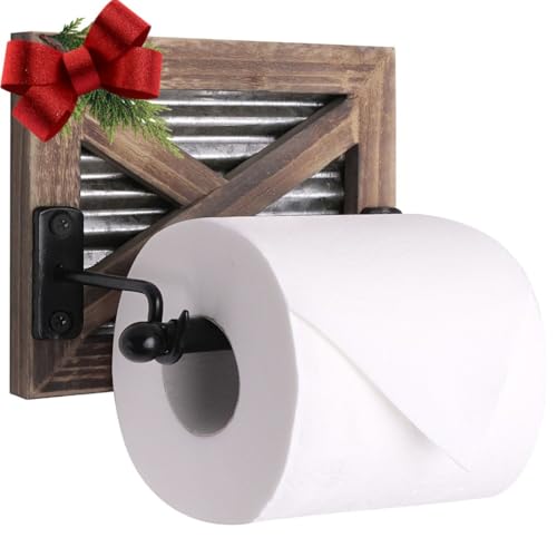 Autumn Alley Rustic Farmhouse Toilet Paper Holder Wall - Farmhouse Bathroom Country Decor Accessories with Warm Brown Wood, Galvanized Metal & Black Adds Western Decor Charm