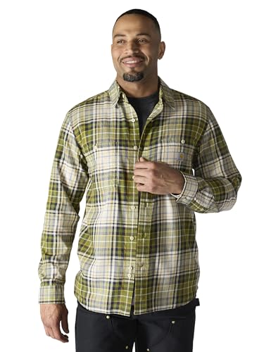 Carhartt Men’s Rugged Flex Relaxed Fit Lightweight Long-Sleeve Plaid Shirt, Dark Bronzed Green, XXL