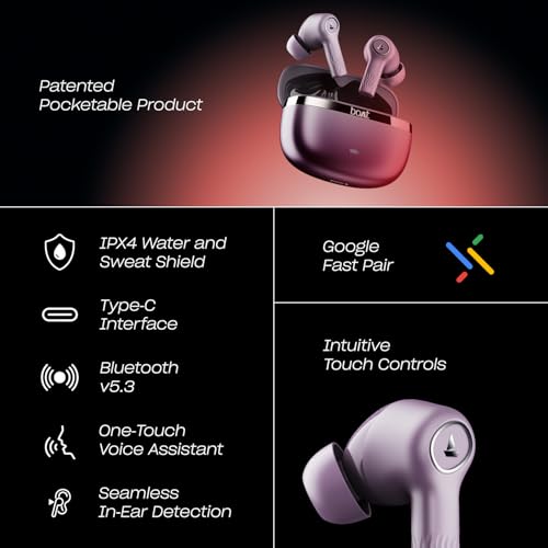 boAt Nirvana Ion ANC Pro, Hi-Res Audio LDAC,ANC(~32dB), 120Hrs Battery, App Support, Fast Charge, v5.3 Bluetooth TWS in Ear Earbuds Wireless Earphones with mic (Rose Quartz)
