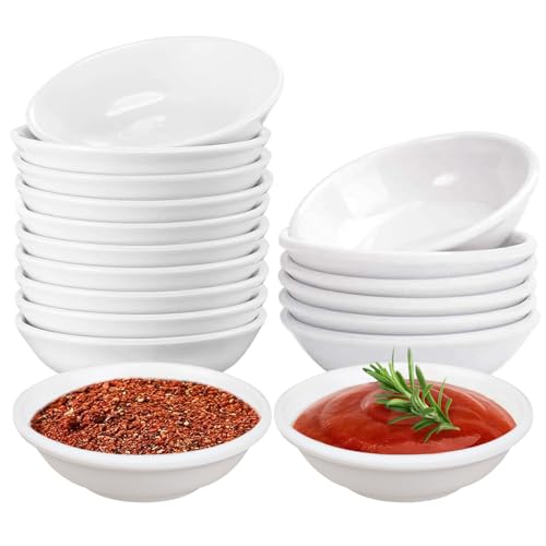 agogue 16 Stück Dip Schälchen 7.2x2cm – Saucenschälchen für Sojasoße, Essig, Marmelade – Mini Mehrzweck Dipschalen aus Kunststoff (Flache Snackschalen)