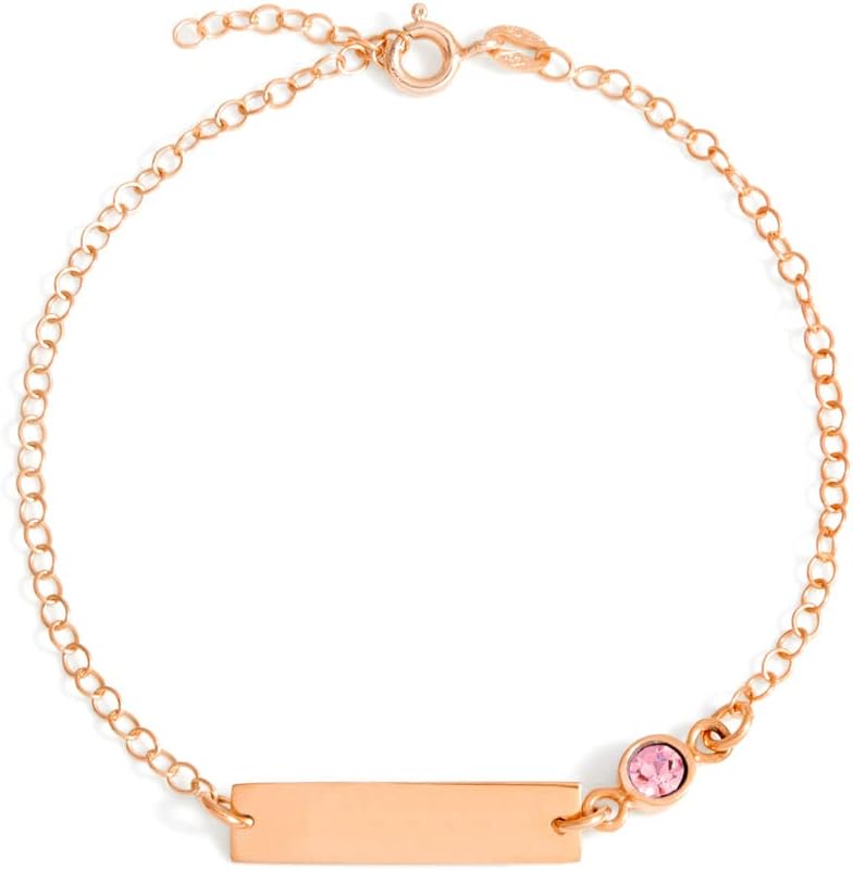 EVE'S ADDICTION Custom Engraved Rose Gold Tone Birthstone Name Bar Bracelet - Personalized Birthstone Bracelet for Women - Name Bracelet - Couple's Bracelet - Birthday Gift for Her - Gifts for Mom