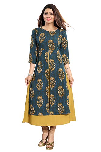 Image of ALC Creations Women's Faux Crepe A-Line Kurti(ALC4054 Green XL)