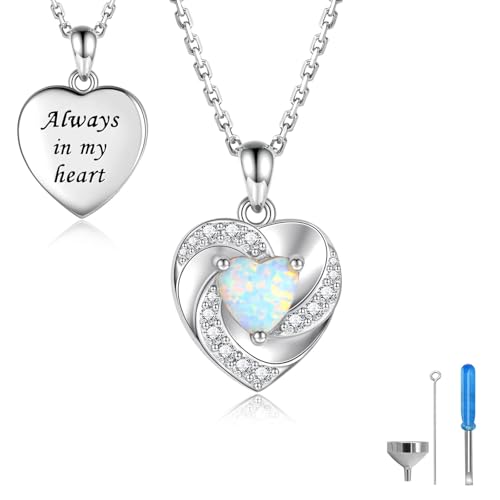 Opal Heart Urn Necklaces to Hold Ashes of Loved Ones 925 Sterling Silver Cremation Jewelry for Women
