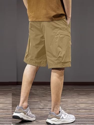 Image of Men's 100% Pure Cotton Cargo Shorts | Regular Fit Solid Knee Length Shorts with Multiple Utility Pockets | Casual Outdoor Summer Shorts for Men