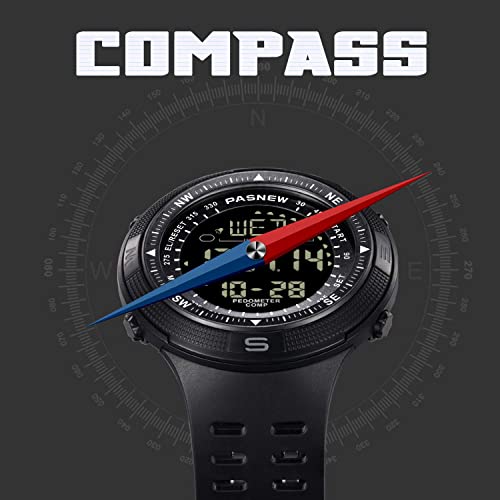 Image of PASNEW Boys' Watches - Dual Display, Large Dial Sport Watch, Black Outdoor Watch for Boys & Teens - Waterproof