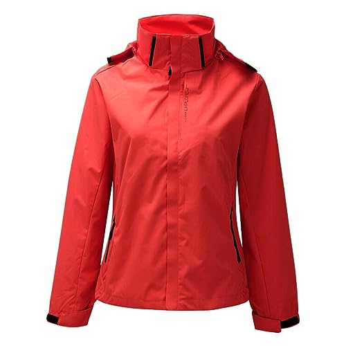 Shffuw Chubasquero Running Mujerchaqueta Negra Mujer Chaqueta para mujer Primavera con capucha Desmontable de piezas al a de agua Gabardina de alpinismo Poncho Impermeablechubasquero (Red, XXL)