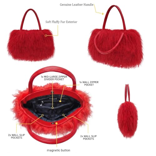Image of Women Luxury Real Lamb /Mongolian Flush Wool Fur With Genuine Leather Handles Handbag