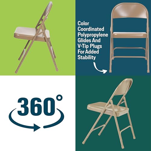 Steel Portable Folding Chairs by National Public Seating – 50 Series Premium Heavy-Duty Foldable Chairs for Indoor & Outdoor, Set of 4 – Comfortable, Durable, Institutional-Grade, Beige