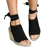 Dasongff Damen Keilsandalen, Damen Sandalen, Damen Sandalen Plateau Keilschuhe Offene mit Schnürung Espadrilles Platform Sandalen Wedge Knöchelriemen Open Toe Keilsandaletten Sandaletten