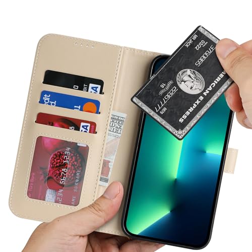 Image of for iPhone 13 Pro Max Case Wallet with Card Holder,for iPhone 12 Pro Max Wallet Case for Women Men,PU Leather Shockproof Magnetic Buckle Stand Flip Phone Case-Beige